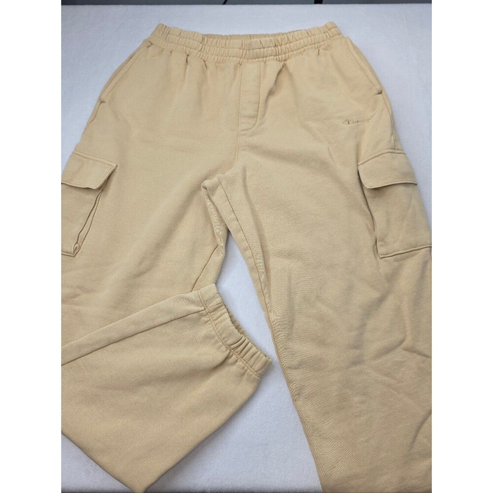 Champion Voluminous Cargo Pants Irish Cream Tan Fleece Sweatpants Small CS-3612